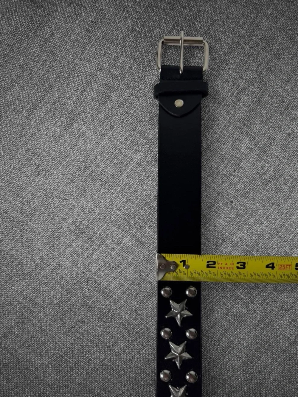 Black Leather-Look Star Studded Wide Belt Silver Buckle Punk Y2K 45 Inch